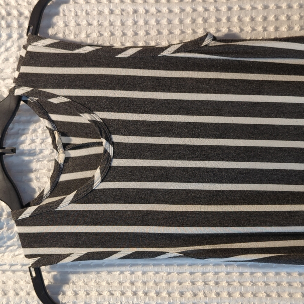 Sinc Gray& Cream Striped Sleeveless Dress, Size Small